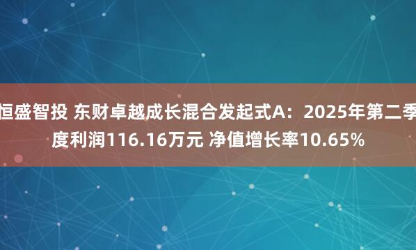 恒盛智投 东财卓越成长混合发起式A：2025年第二季度利润116.16万元 净值增长率10.65%